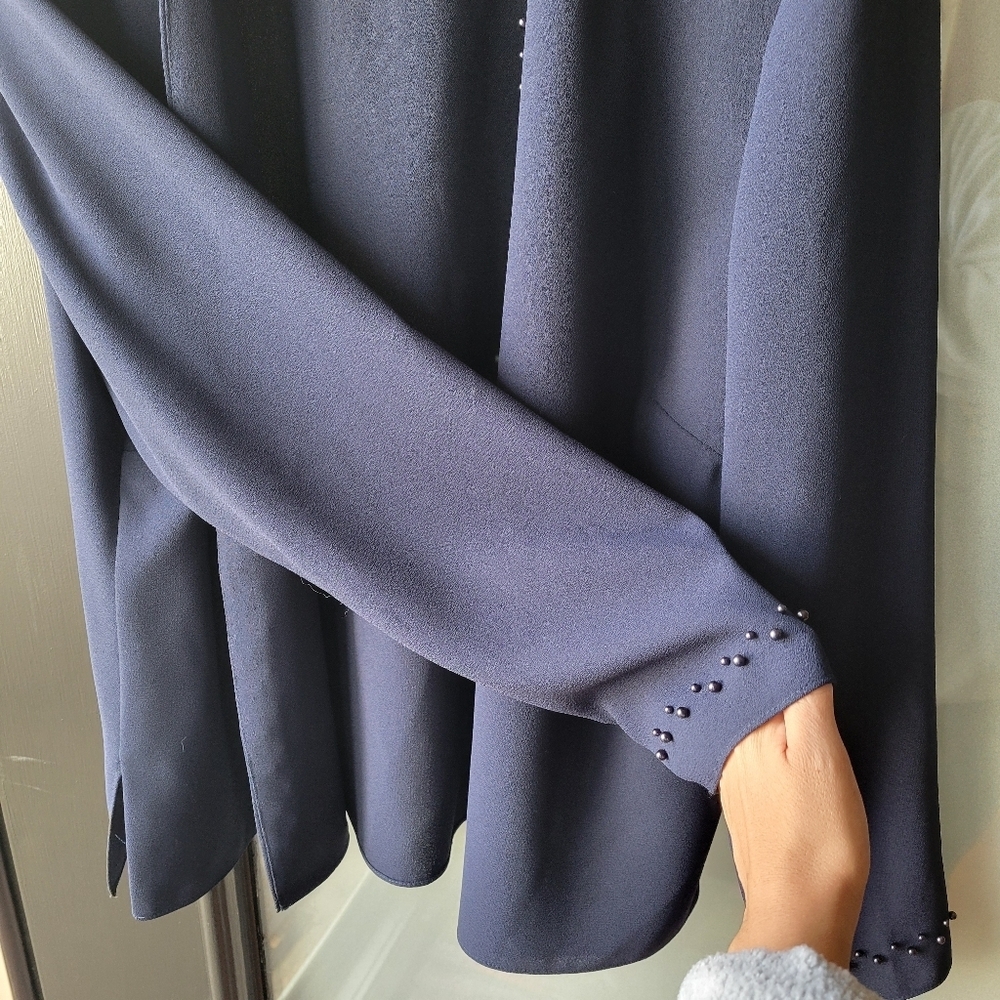 Navy Blue Beaded Open-front Blazer by Ursula of Switzerland Size 16 Made in USA - Picture 12 of 13